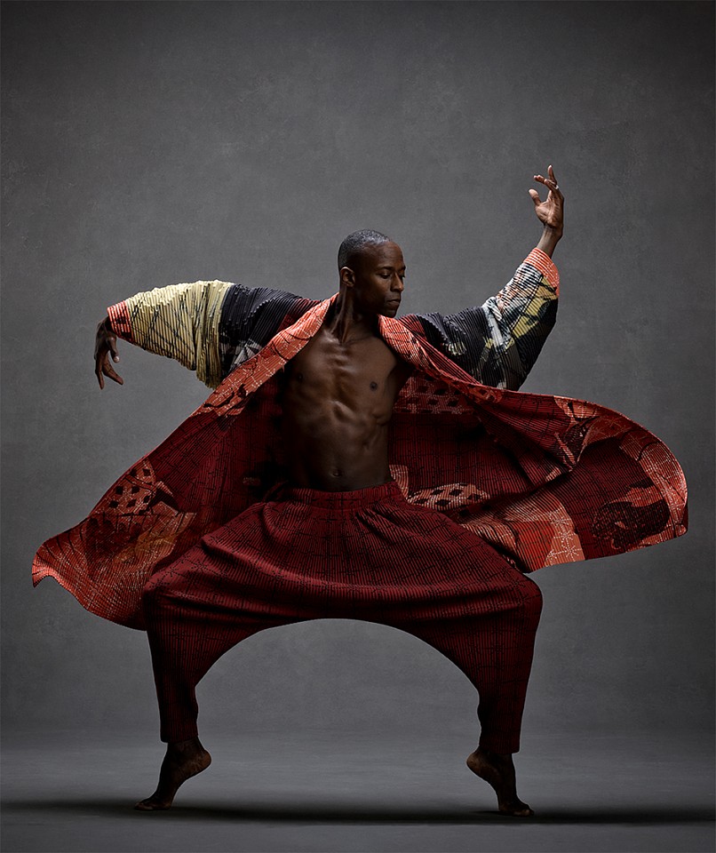 Ken Browar & Deborah Ory, Samuel Lee Roberts 
Dye sublimation print on aluminum, 50 x 42 in.
Alvin Ailey American Dance Theater, Clothing by Issey Miyake