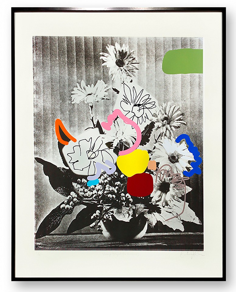 Emily Filler, Vintage Bouquet (in rainbows)
Hand pulled silkscreen on paper, 50 x 39 inches framed, 
edition no. 14/15