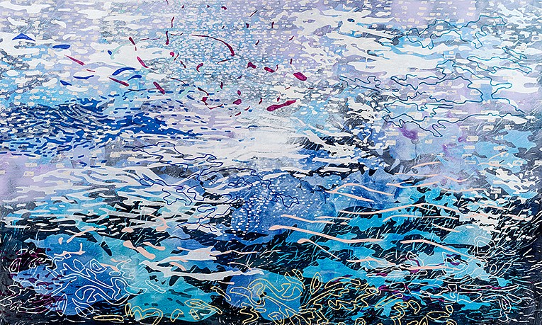 Laura Fayer, Moon Angel (Sold)
Acrylic & Japanese paper on canvas, 36 x 60 in.