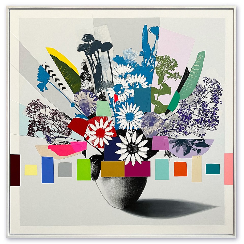 Emily Filler, Vintage Bouquet - red + white flower (Sold)
Collage, acrylic & silkscreen on canvas, 48 x 48 in.