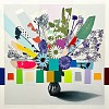 Emily Filler Vintage Boquet blue flowers hot pink leaf 48x48
