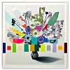 Emily Filler Vintage Boquet blue flowers hot pink leaf framed