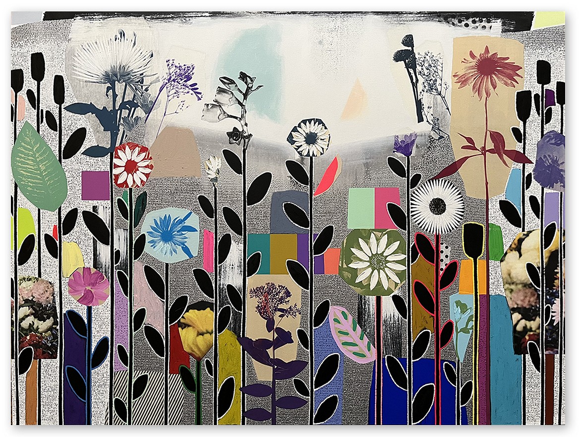 Emily Filler, Dreamscape (red coneflower)
Collage, acrylic & mixed media on canvas, 54 x 72 in.