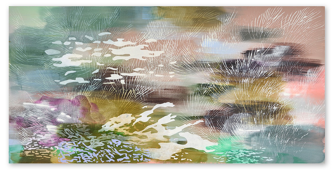 Laura Fayer, Celestial Grove
Acrylic & Japanese paper on canvas, 30 x 60 in.